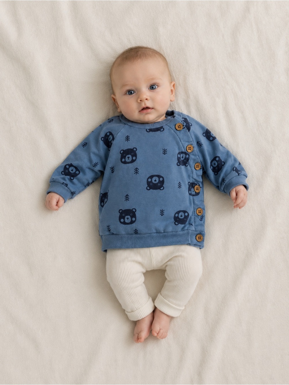 Rabbit + Bear Organic Blue Bear Print Sweatshirt, 0–3M, GUC
